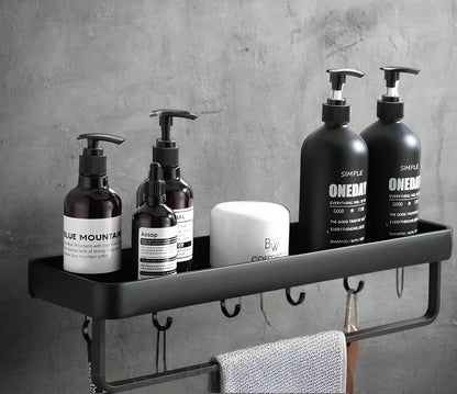 No-Drill Bathroom Shelf Organizer - Black Aluminum