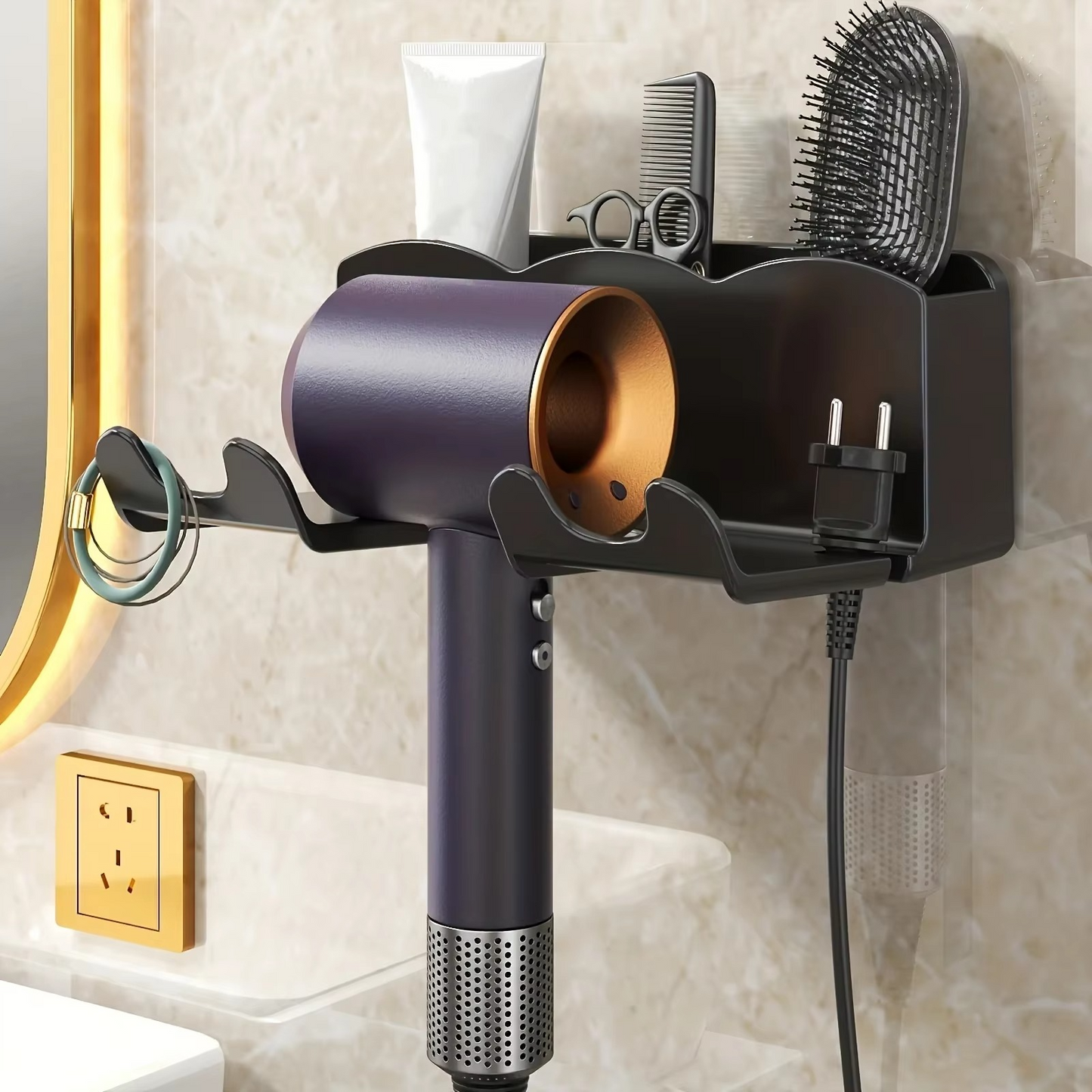 Wall Mounted Hair Dryer Holder - No Drill Needed