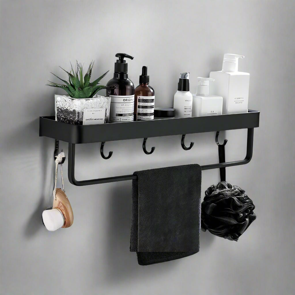 No-Drill Bathroom Shelf Organizer - Black Aluminum
