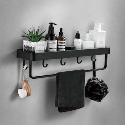 No-Drill Bathroom Shelf Organizer - Black Aluminum